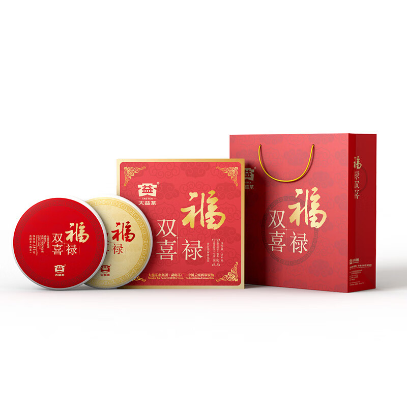 大益 357g*2饼 大益TAETEA 茶叶普洱茶生熟茶组合福禄双喜双饼礼品礼盒357g*2饼（单位：套）  （单位：盒） 大益TAETEA 茶叶普洱茶生熟茶组合福禄双喜双饼礼品礼盒357g*2饼（单位：套）