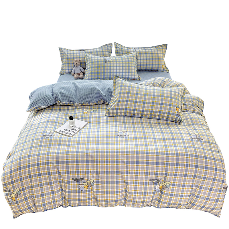 北极绒(Bejiron) BJRJ227 蓝格 北极绒 斜纹印花床单四件套 200*230cm BJRJ227 蓝格 布袋装  （单位：套） 北极绒 斜纹印花床单四件套 200*230cm BJRJ227 蓝格 布袋装