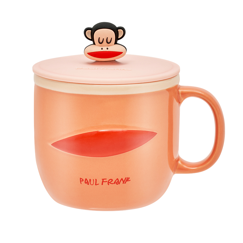 大嘴猴 HC523-300 大嘴猴（Paul Frank）原创设计带盖陶瓷马克杯HC523-300-橘红色  （单位：个） 大嘴猴（Paul Frank）原创设计带盖陶瓷马克杯HC523-300-橘红色