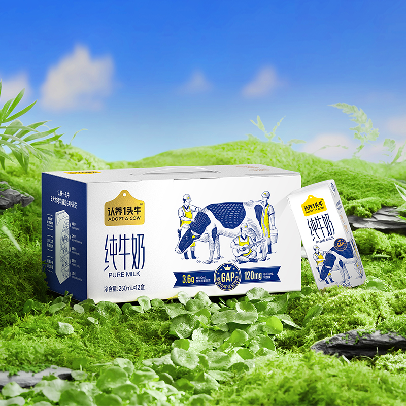 认养一头牛 110101105205 认养一头牛3.6g蛋白纯奶250ml利乐砖12入一提装110101105205  （单位：箱） 认养一头牛3.6g蛋白纯奶250ml利乐砖12入一提装110101105205