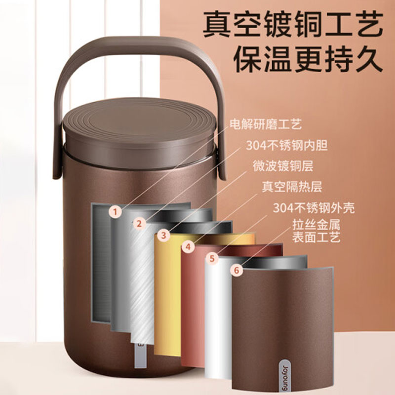 九阳（Joyoung） B20T-WR765 九阳（Joyoung）保温提锅2L大容量真空保温桶多层焖烧便携便当饭盒B20T-WR765(棕) 棕色 2L  （单位：台） 九阳（Joyoung）保温提锅2L大容量真空保温桶多层焖烧便携便当饭盒B20T-WR765(棕) 棕色 2L