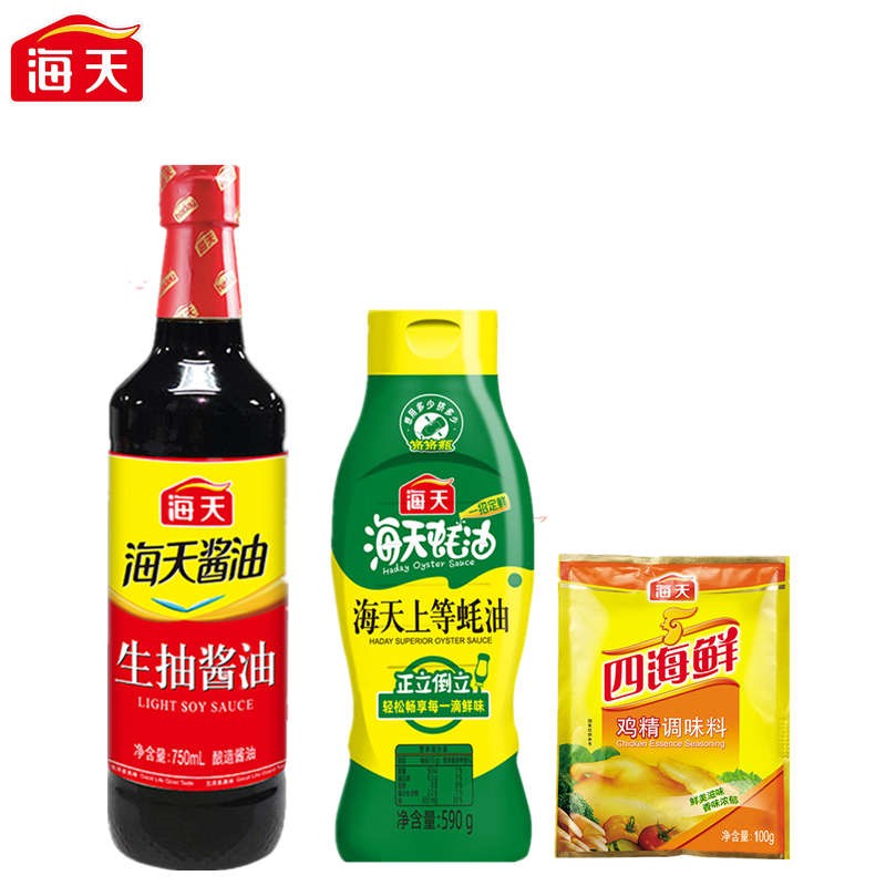海天（HTDZ） 组合装 海天厨房调味组合装（生抽750ml+蚝油590g+鸡精100g）（中华老字号）  （单位：套） 海天厨房调味组合装（生抽750ml+蚝油590g+鸡精100g）（中华老字号）